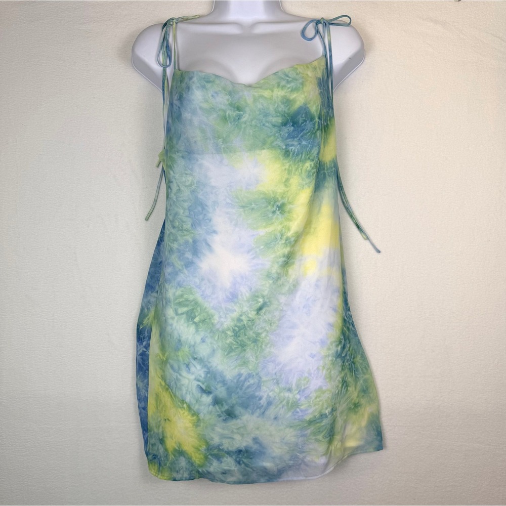 Tie Dye Cowl Neck Mini Slip Dress Tie StrapsY2K Festival IndieSleaze Watercolor